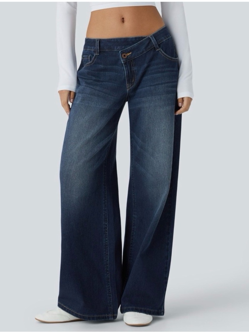 Halara Flex Asymmetric Waist Wide Leg Jean Medium Tall